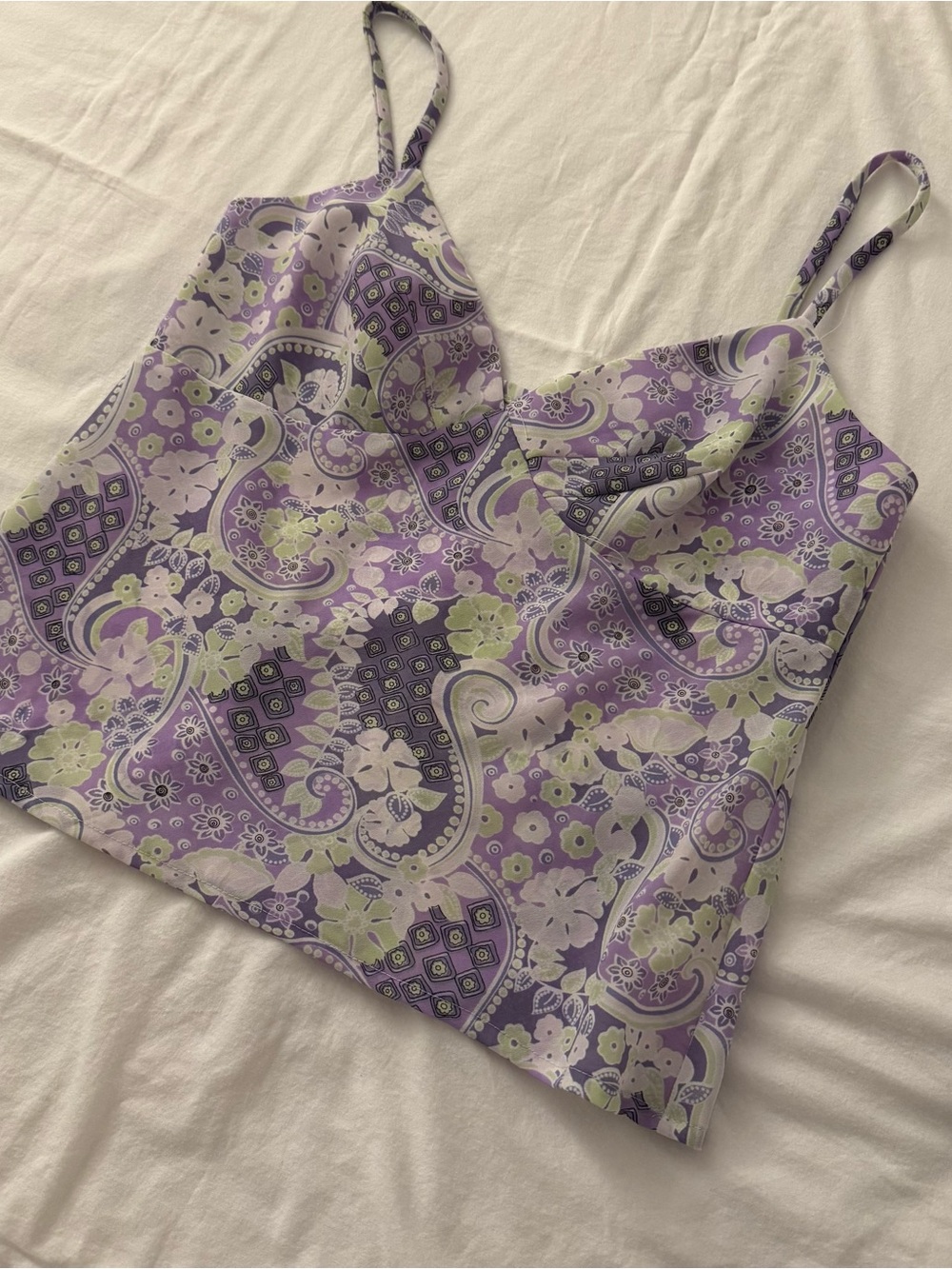 Y2K Rampage purple and green paisley print top in a size 7